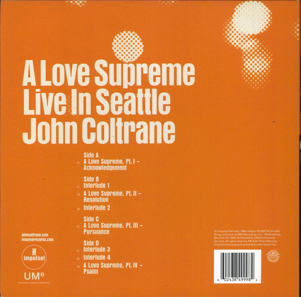 John Coltrane A Love Supreme: Live In Seattle - 180gm US 2-LP vinyl record set (Double LP Album) 602438499984