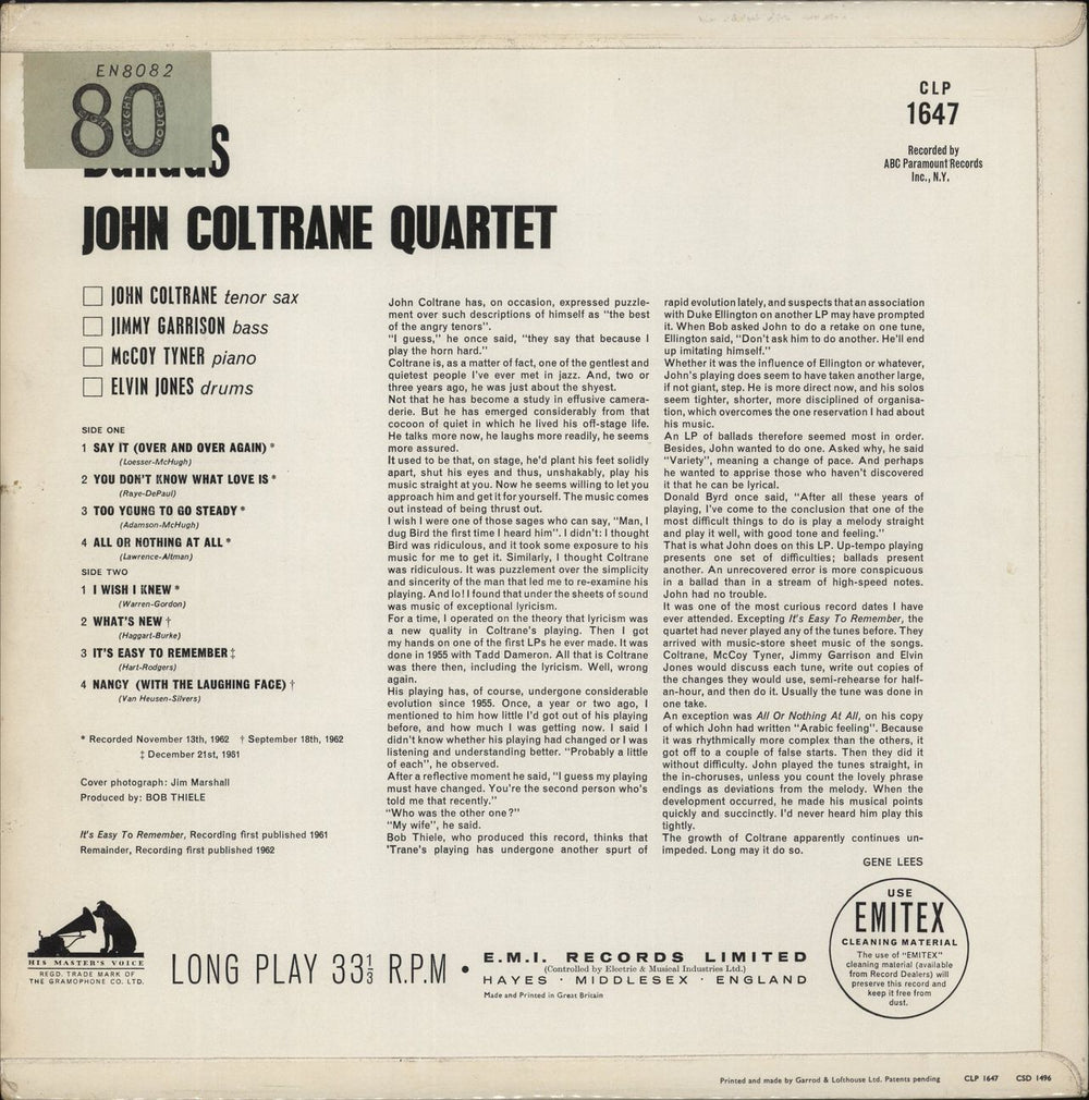 John Coltrane Ballads - 1st UK vinyl LP album (LP record)