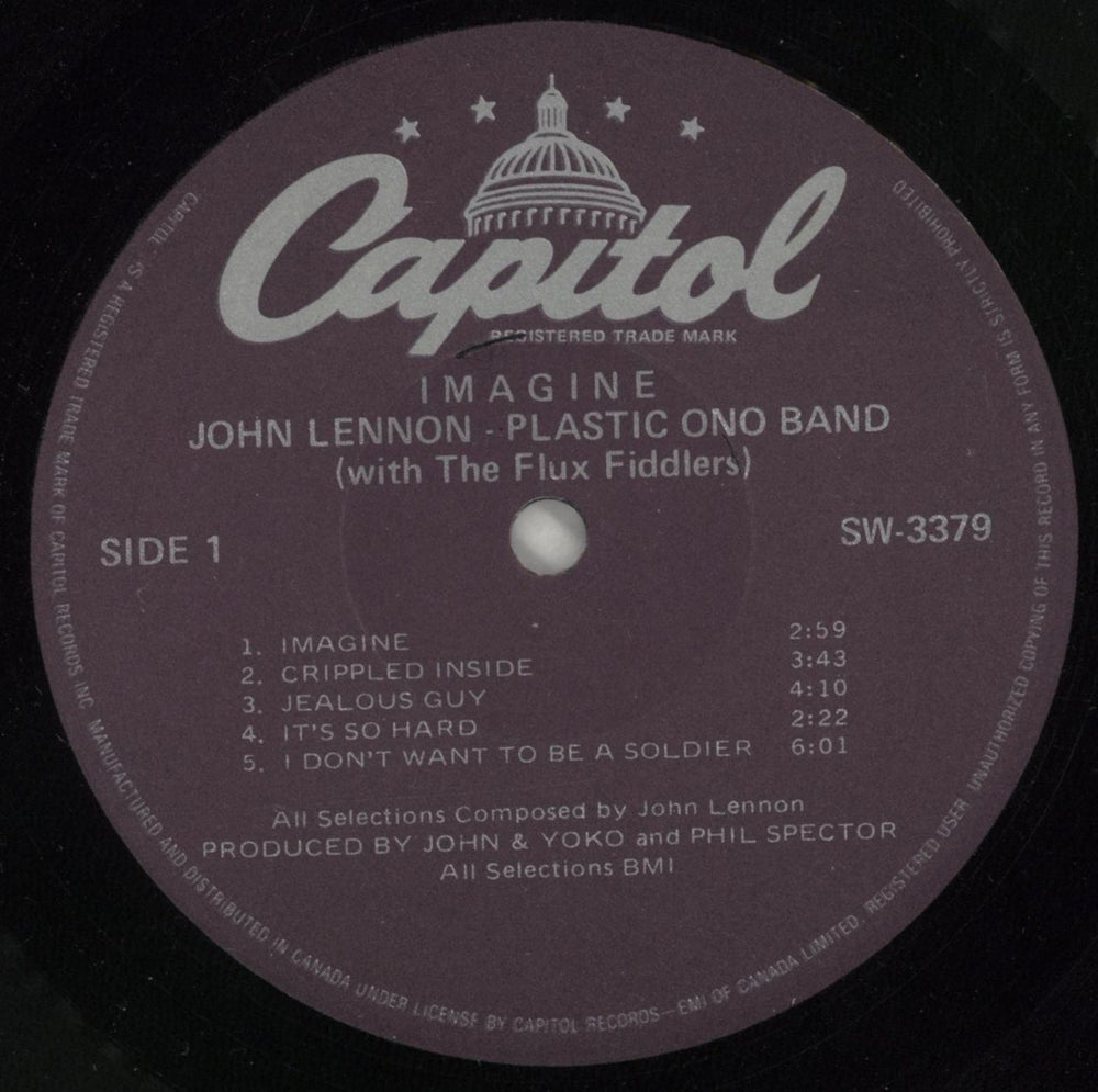 John Lennon Imagine Canadian vinyl LP album (LP record) LENLPIM651224