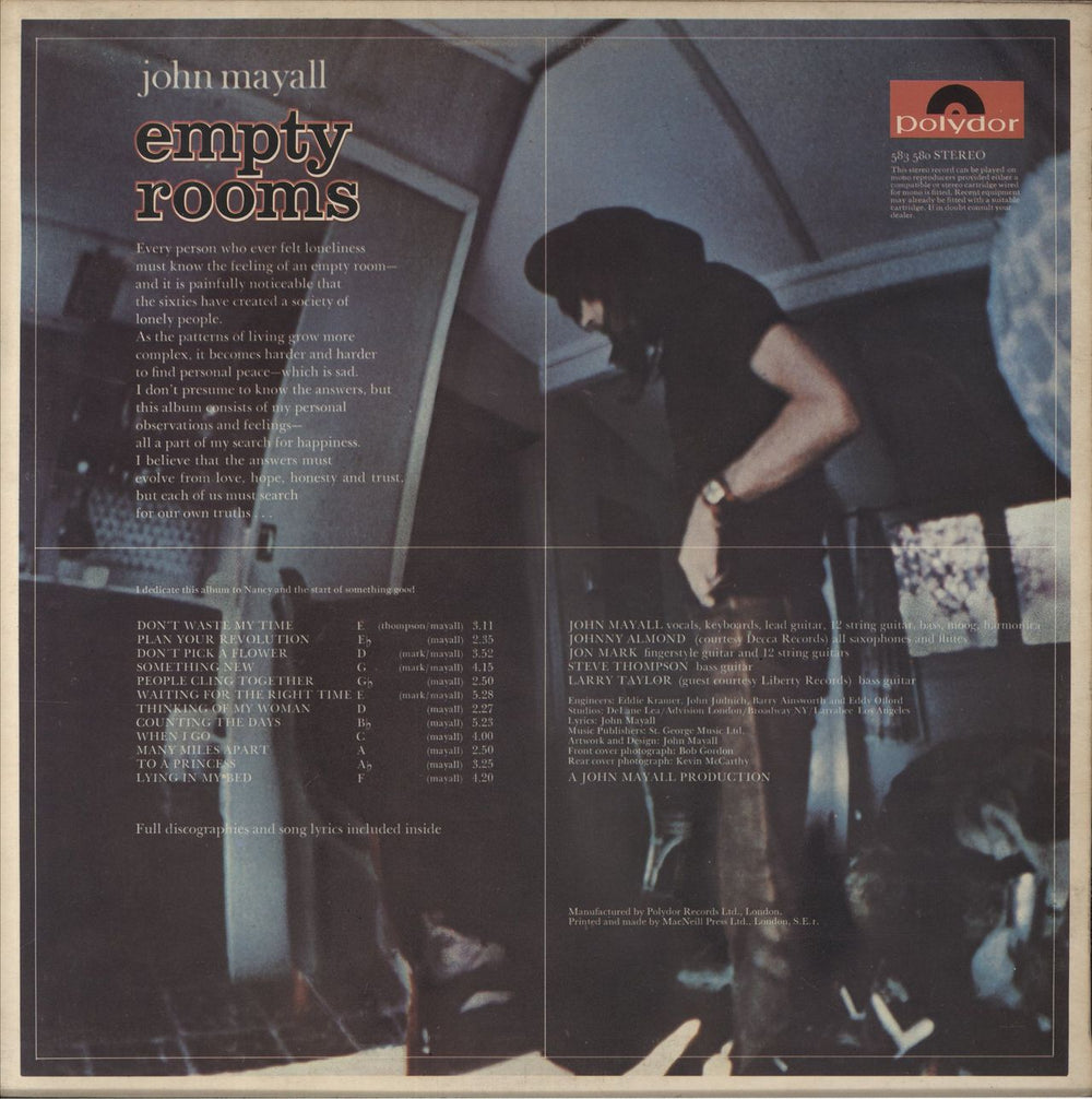 John Mayall Empty Rooms - EX UK vinyl LP album (LP record)