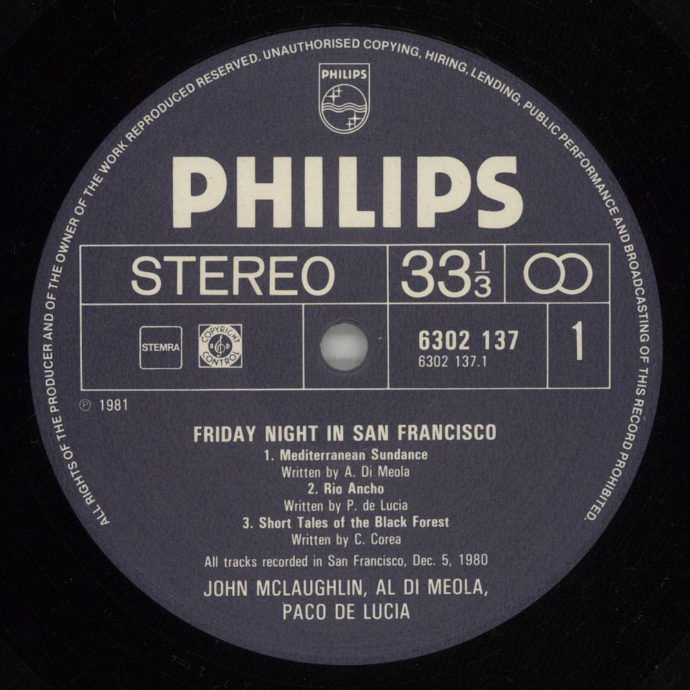 John McLaughlin, Al DiMeola & Paco De Lucia Friday Night In San Francisco - 180gm - Shrink German vinyl LP album (LP record) LDMLPFR878796