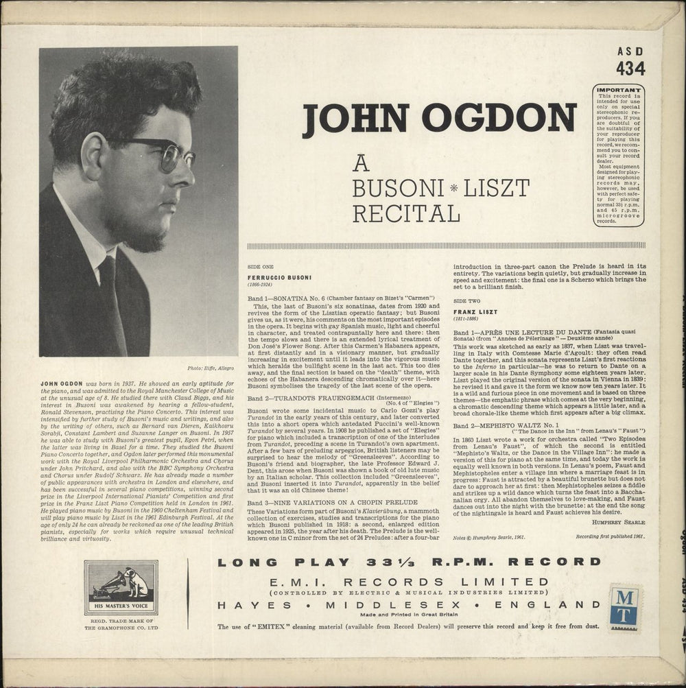 John Ogdon A Busoni - Liszt Recital UK vinyl LP album (LP record)
