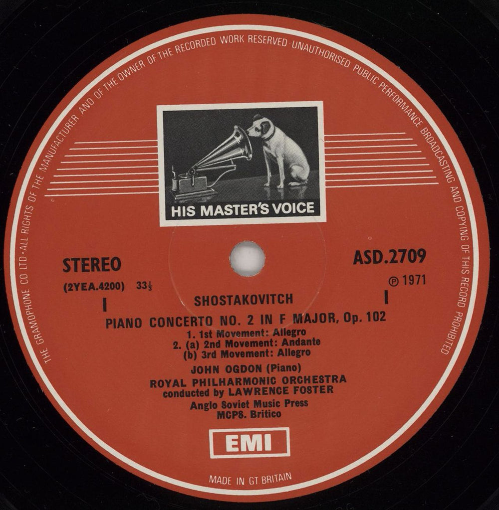 John Ogdon Shostakovich: Piano Concerto No. 2 in F / Ogdon: Piano Concerto No. 1 UK vinyl LP album (LP record) J57LPSH751680