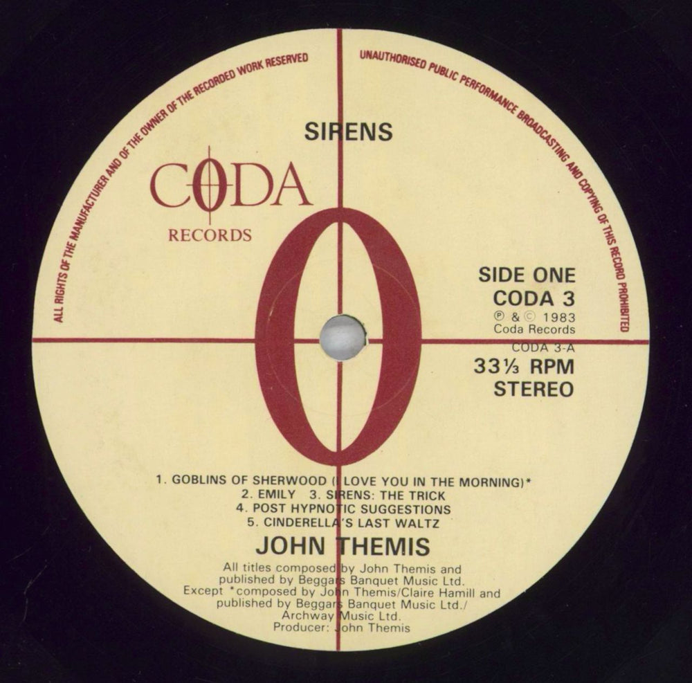 John Themis Sirens UK vinyl LP album (LP record) OHTLPSI833244