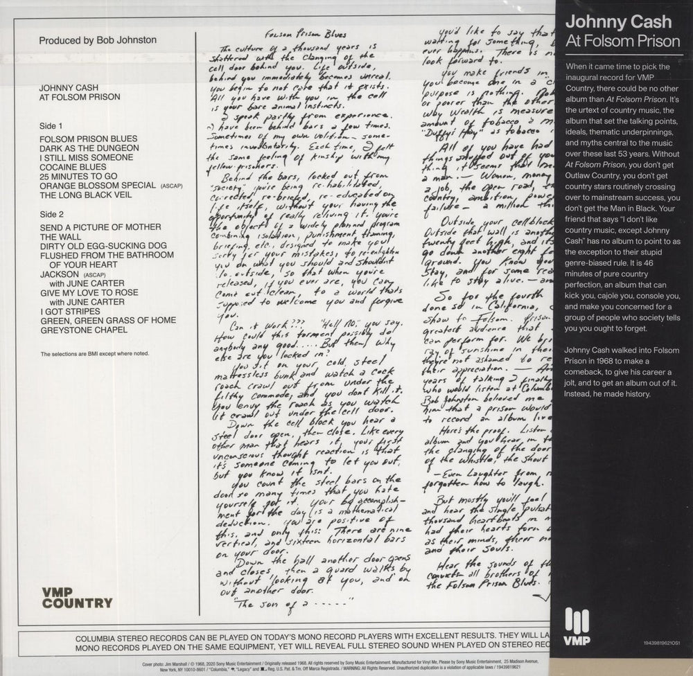 Johnny Cash At Folsom Prison - 180 Gram Tan with Black Swirl UK vinyl LP album (LP record)