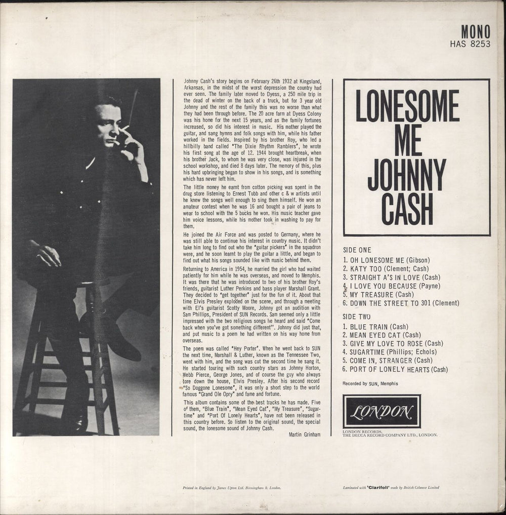 Johnny Cash Lonesome Me UK vinyl LP album (LP record)