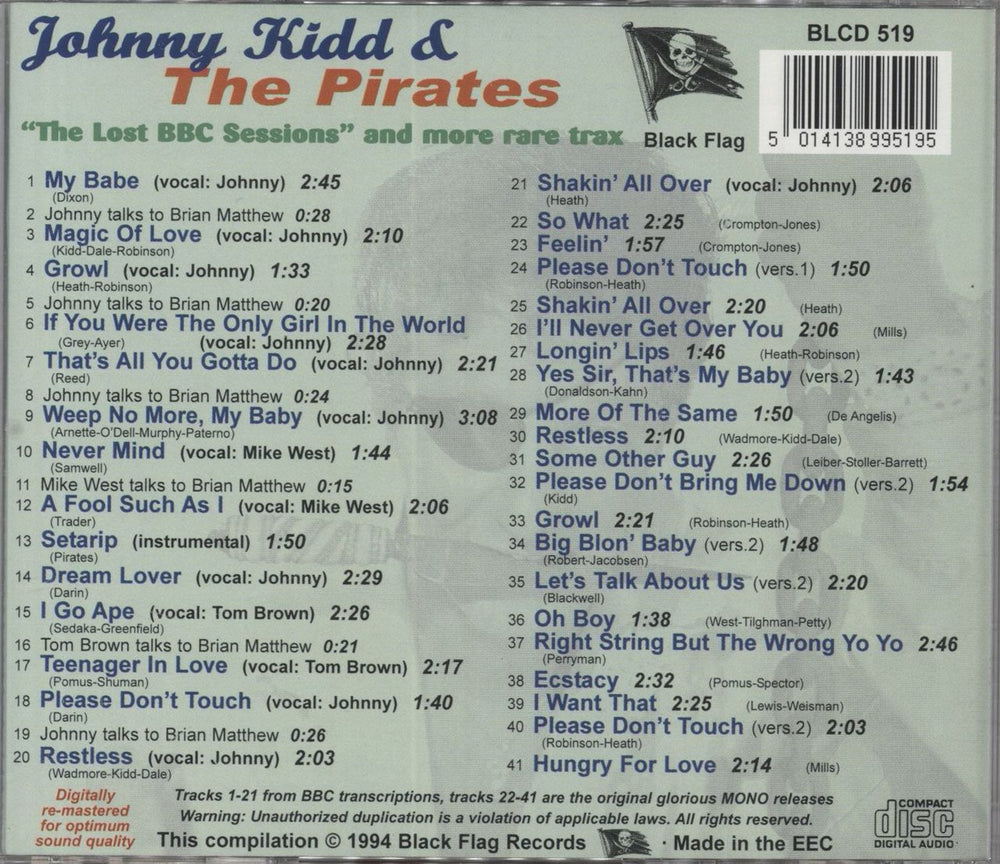 Johnny Kidd & The Pirates The Lost BBC Sessions And More Rare Trax UK CD album (CDLP)