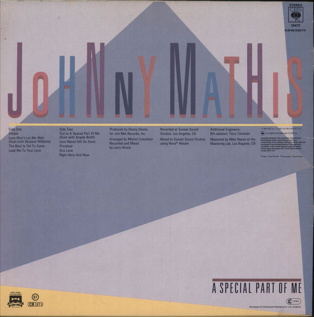 Johnny Mathis A Special Part Of Me UK vinyl LP album (LP record)