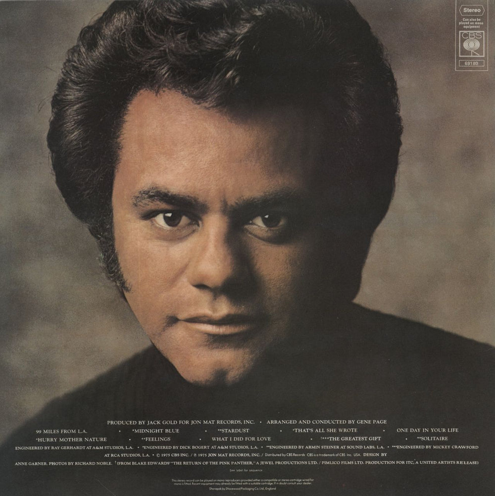 Johnny Mathis Feelings UK vinyl LP album (LP record)