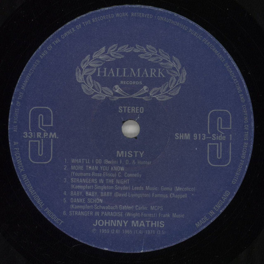 Johnny Mathis Misty UK vinyl LP album (LP record) J-MLPMI639786
