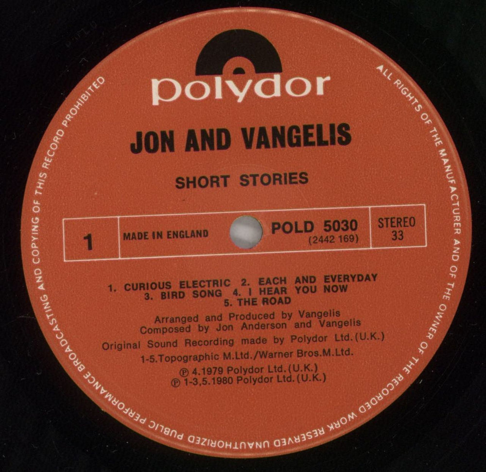 Jon & Vangelis Short Stories UK vinyl LP album (LP record) JVALPSH245064