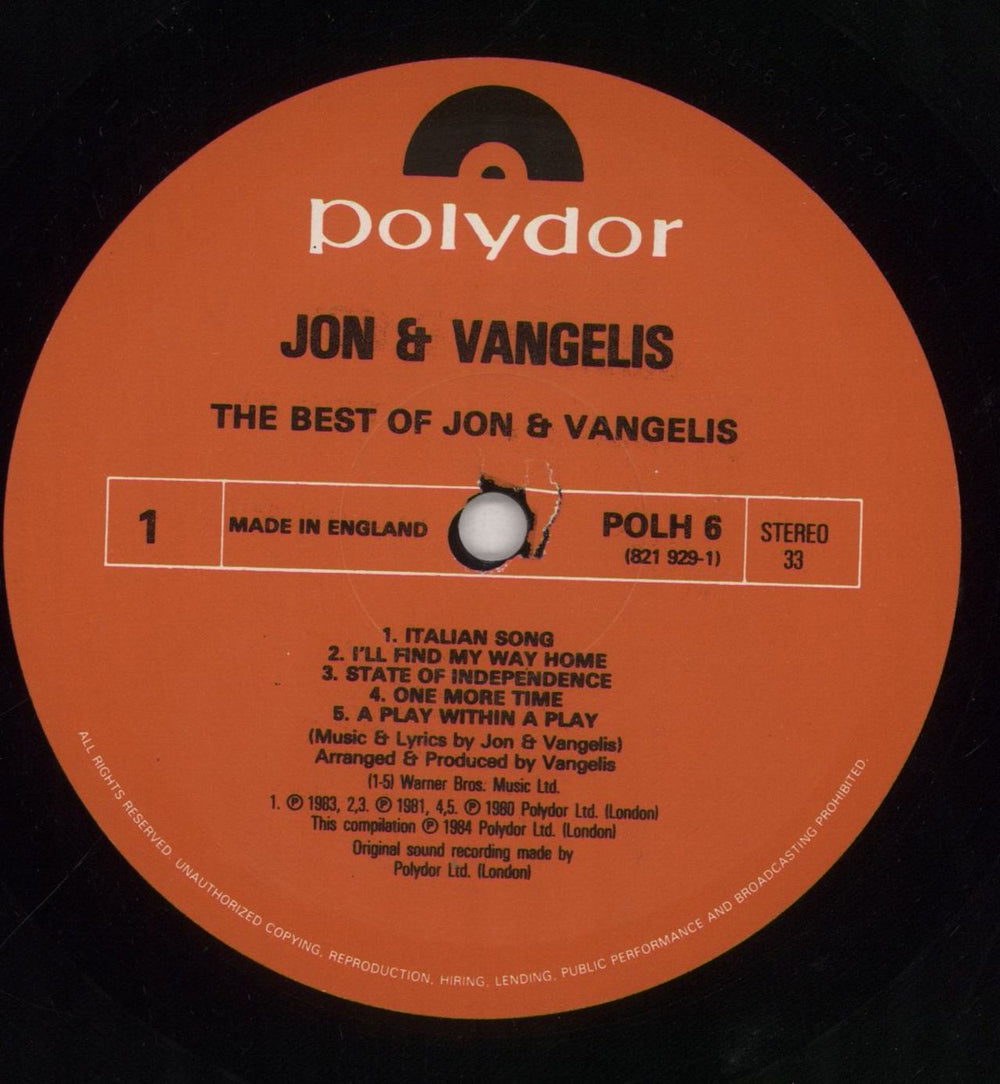 Jon & Vangelis The Best Of Jon And Vangelis UK vinyl LP album (LP record) JVALPTH531112