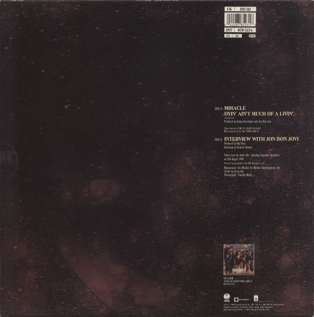 Jon Bon Jovi Miracle - EX - No Poster UK 12" vinyl single (12 inch record / Maxi-single) 042287852316