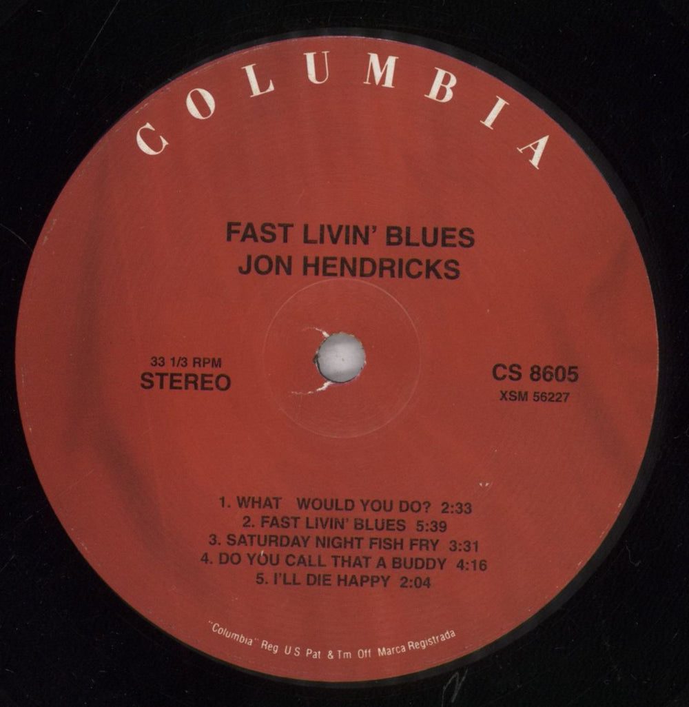 Jon Hendricks Fast Livin' Blues US vinyl LP album (LP record) J~HLPFA839498