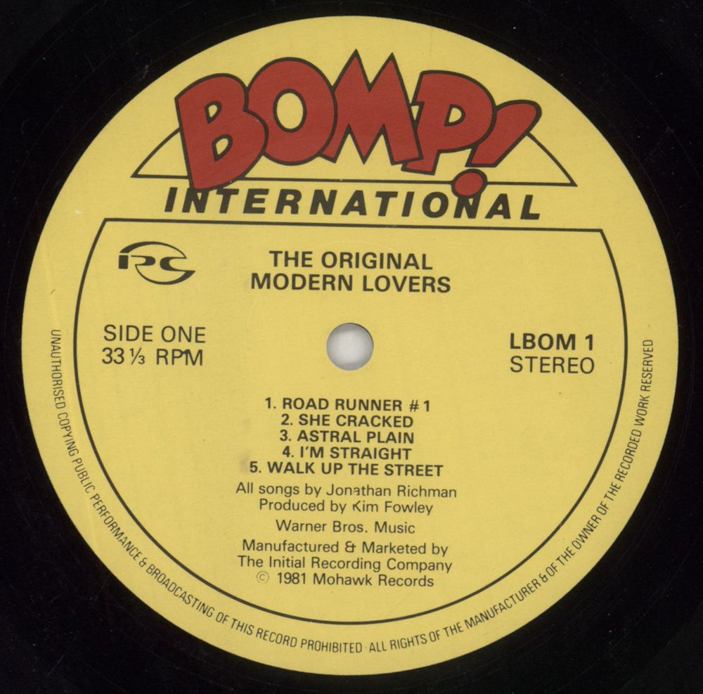 Jonathan Richman & The Modern Lovers The Original Modern Lovers UK vinyl LP album (LP record) JHRLPTH850962