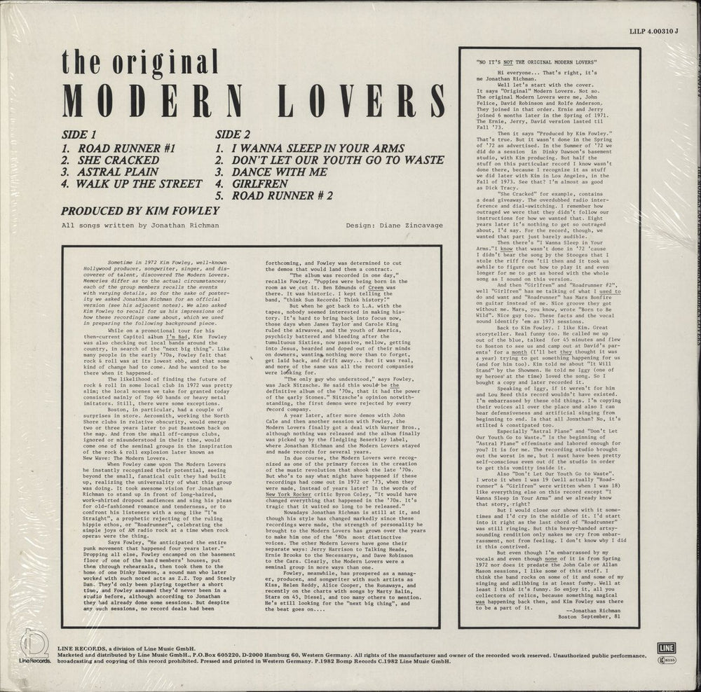 Jonathan Richman & The Modern Lovers The Original Modern Lovers - White Vinyl - Shrink German vinyl LP album (LP record)