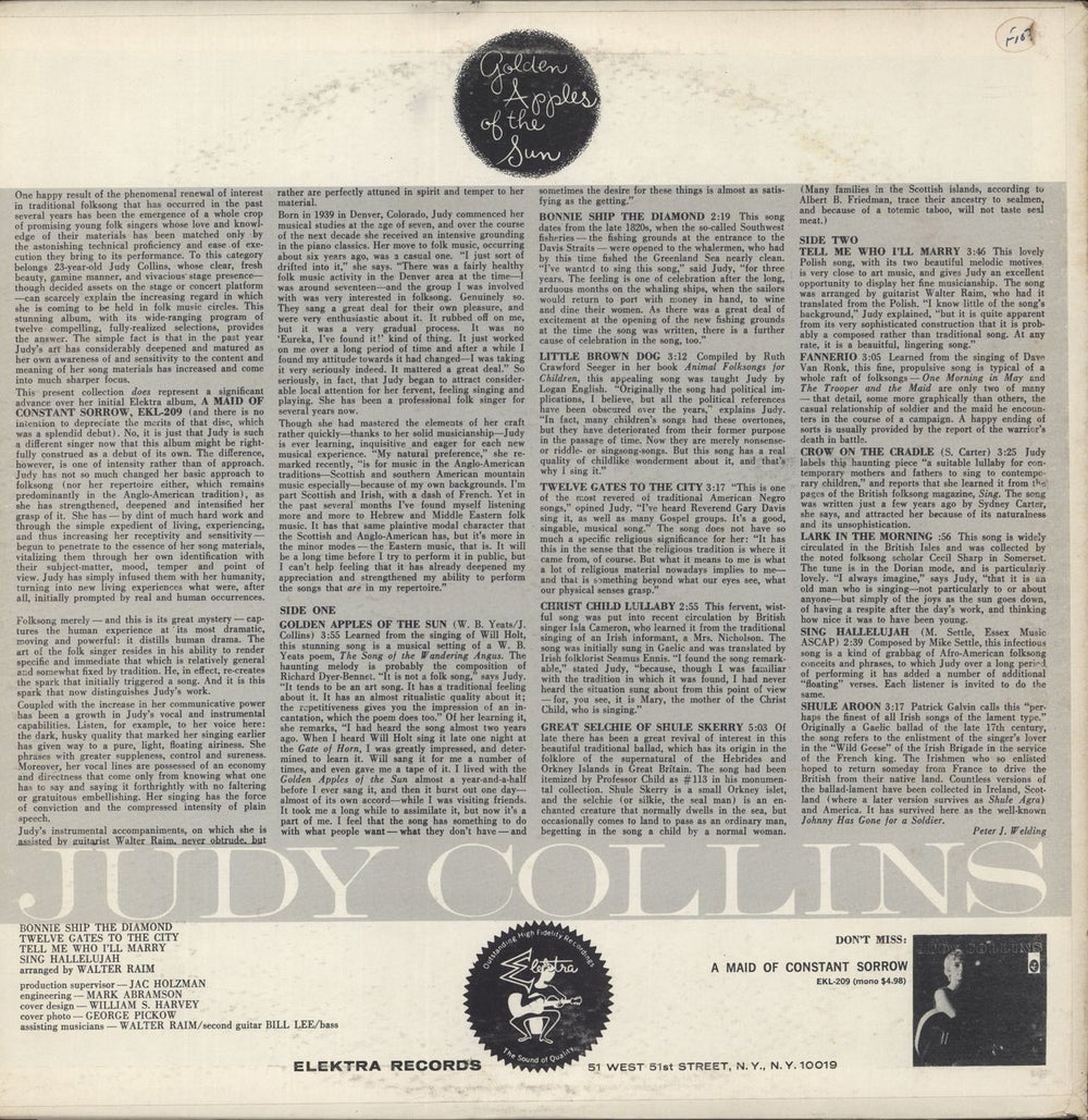 Judy Collins Golden Apples Of The Sun US vinyl LP album (LP record)