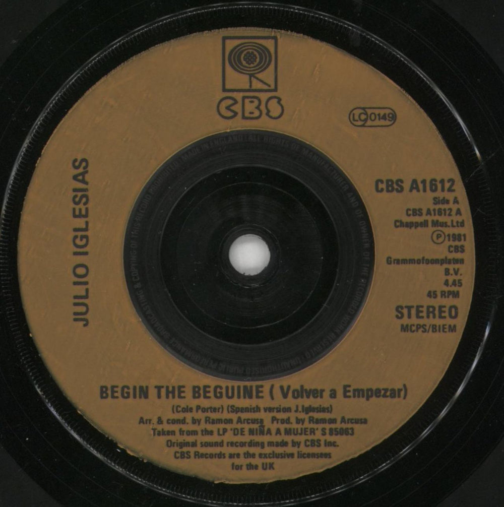 Julio Iglesias Begin The Beguine - P/S UK 7" vinyl single (7 inch record / 45) IGL07BE517872