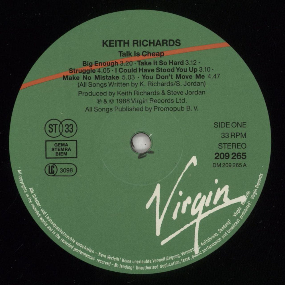 Keith Richards Talk Is Cheap German vinyl LP album (LP record) KRILPTA103264