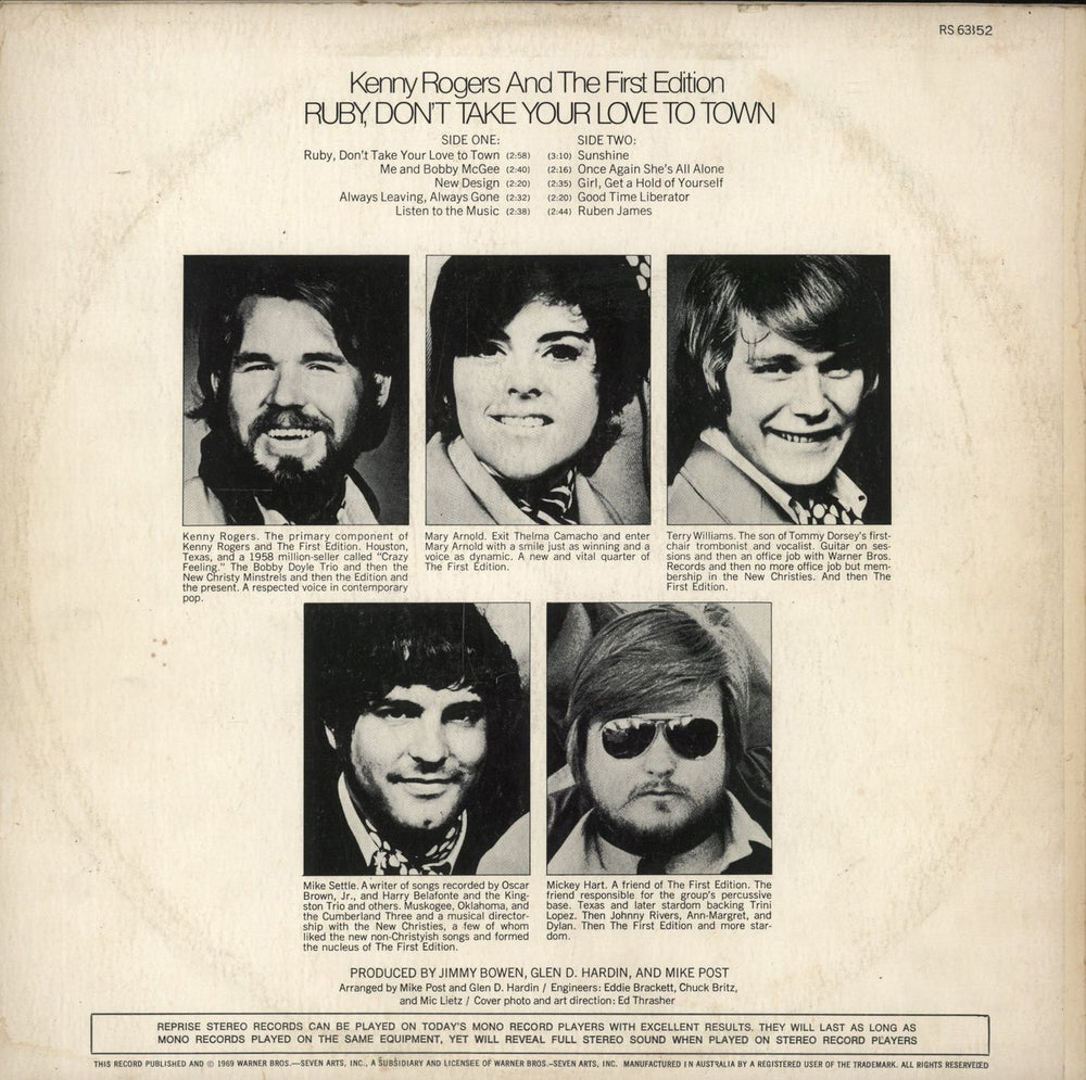Kenny Rogers & The First Edition Ruby, Don't Take Your Love To Town Australian vinyl LP album (LP record)