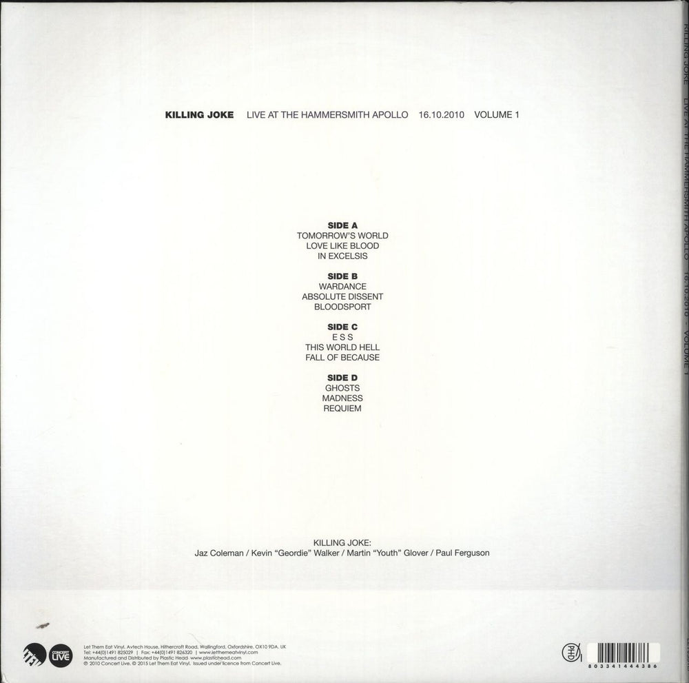 Killing Joke Live At Hammersmith Apollo - Volumes 1 - White Vinyl UK 2-LP vinyl record set (Double LP Album) 803341444386