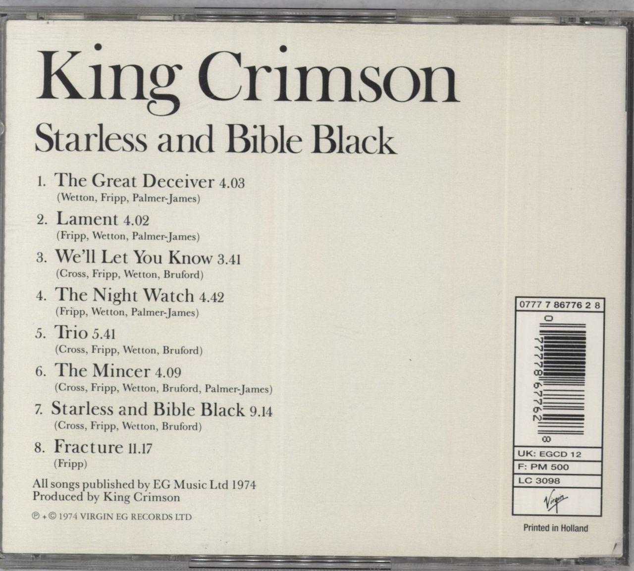 King Crimson Starless And Bible Black UK CD album — RareVinyl.com