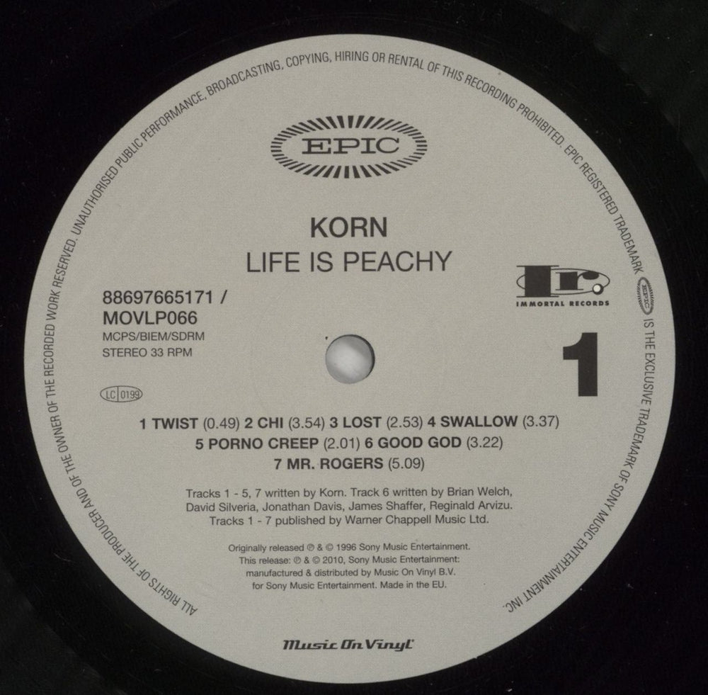 Korn Life Is Peachy - 180gm UK vinyl LP album (LP record) KORLPLI867843