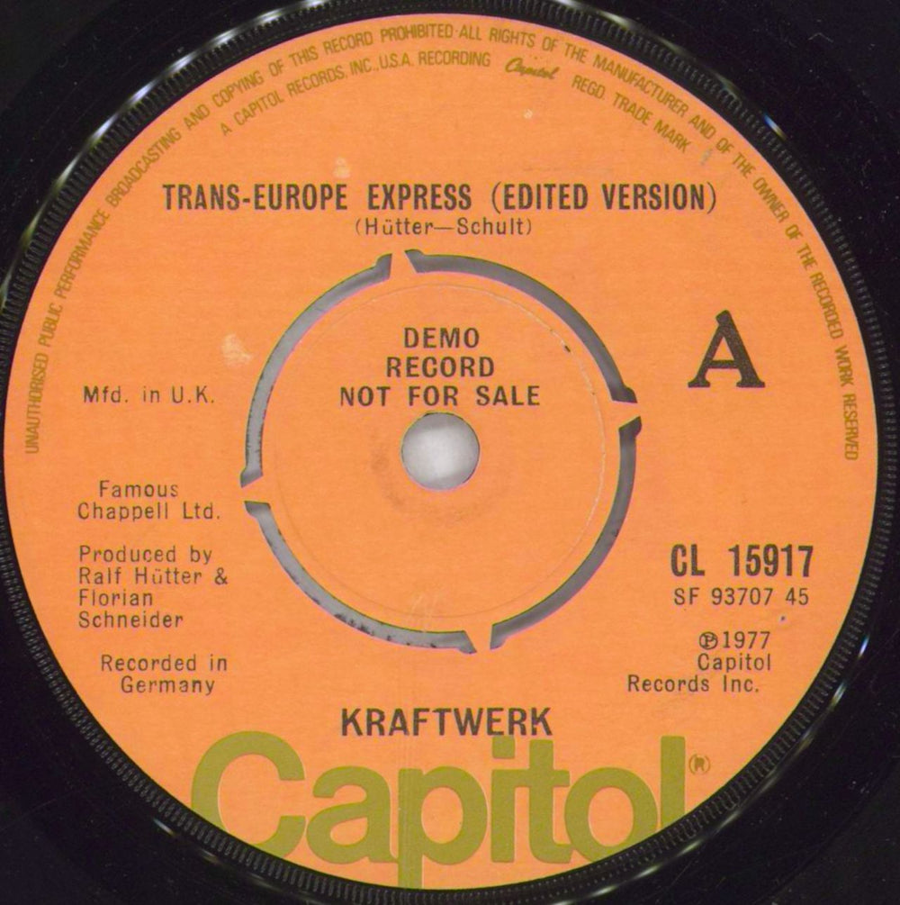 Kraftwerk Trans-Europe Express UK Promo 7" vinyl single (7 inch record / 45) CL15917