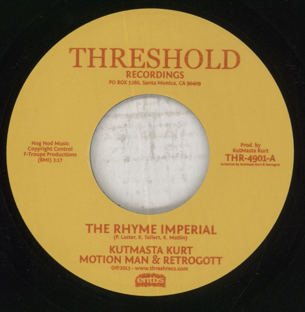 Kutmasta Kurt The Rhyme Imperial US 7" vinyl single (7 inch record / 45) THR-4901