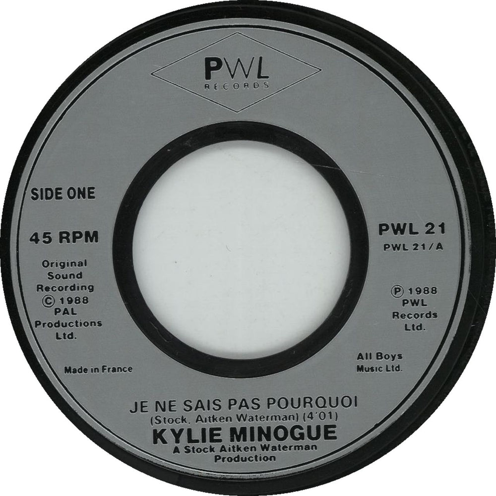 Kylie Minogue Je Ne Sais Pas Pourquoi - Jukebox UK 7" vinyl single (7 inch record / 45) KYL07JE665150