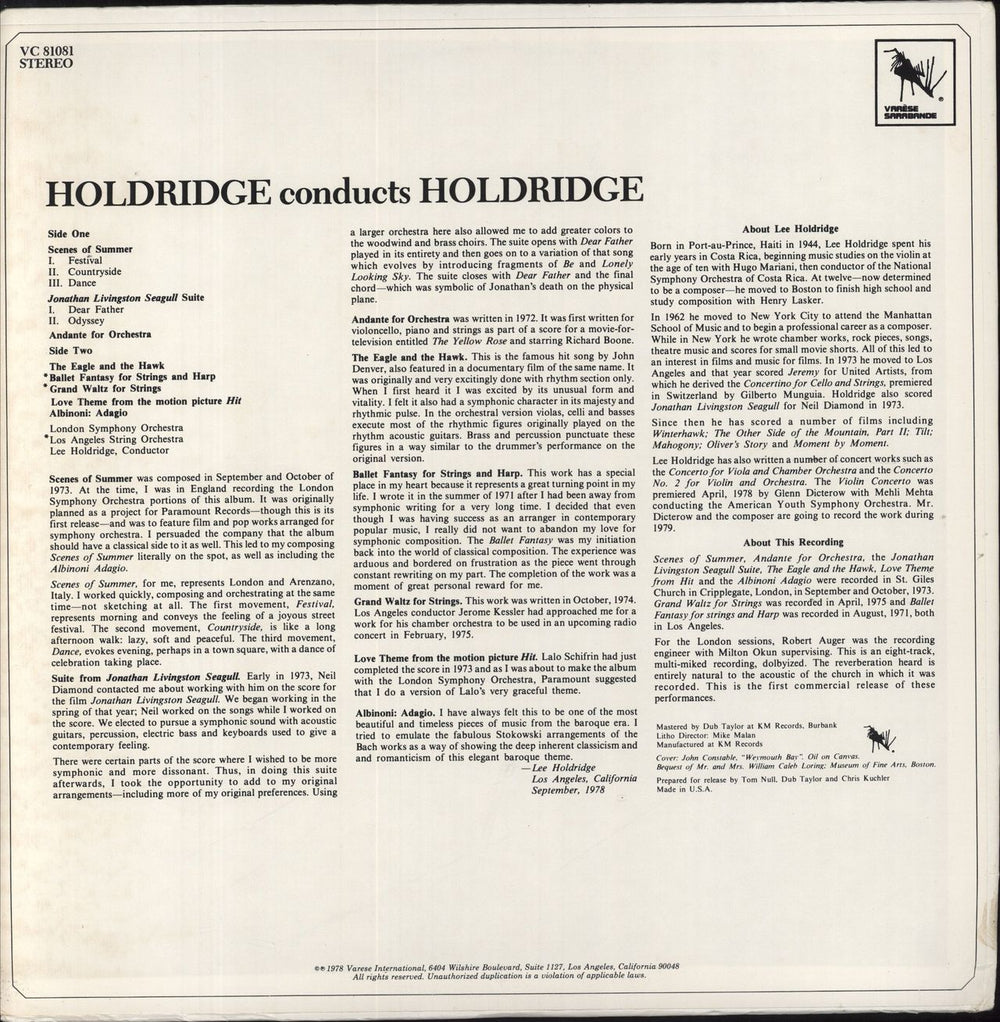 Lee Holdridge Conducts HOLDRIDGE US vinyl LP album (LP record)