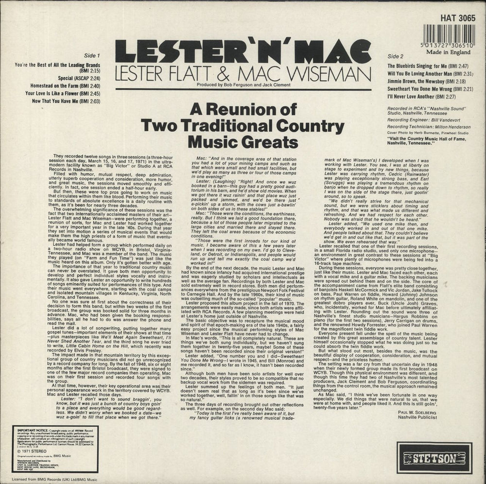 Lester Flatt Lester 'N' Mac UK vinyl LP album (LP record)