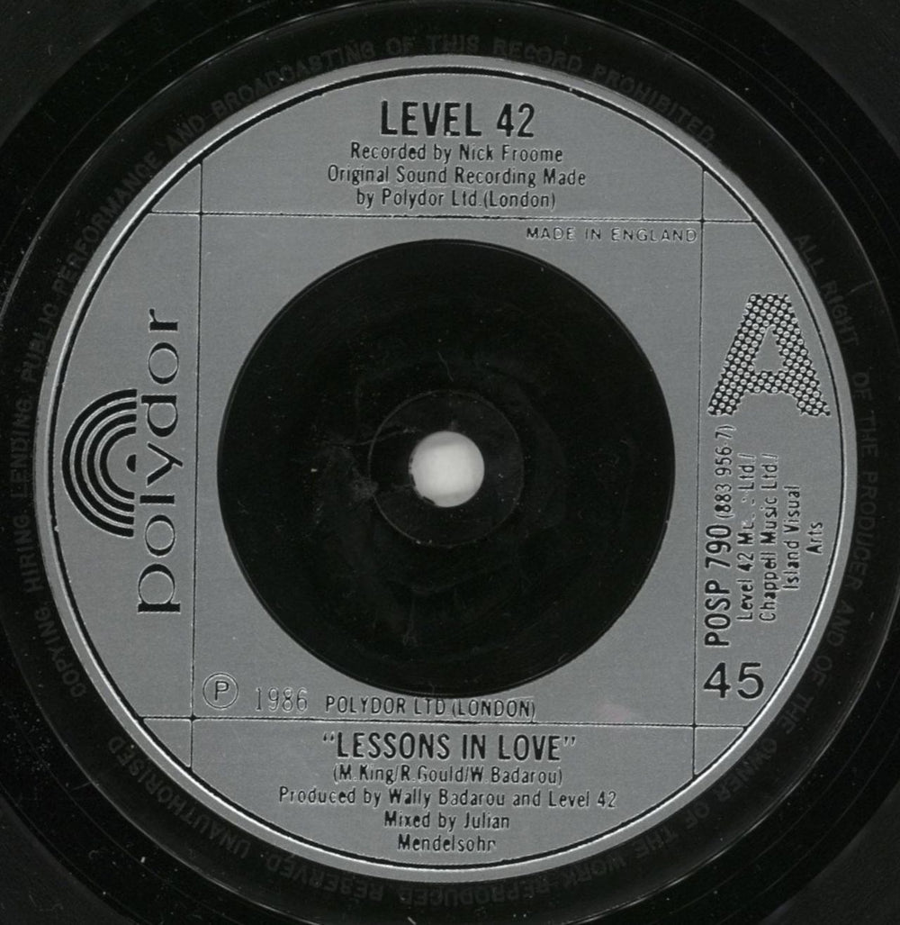 Level 42 Lessons In Love UK 7" vinyl single (7 inch record / 45) L4207LE243140