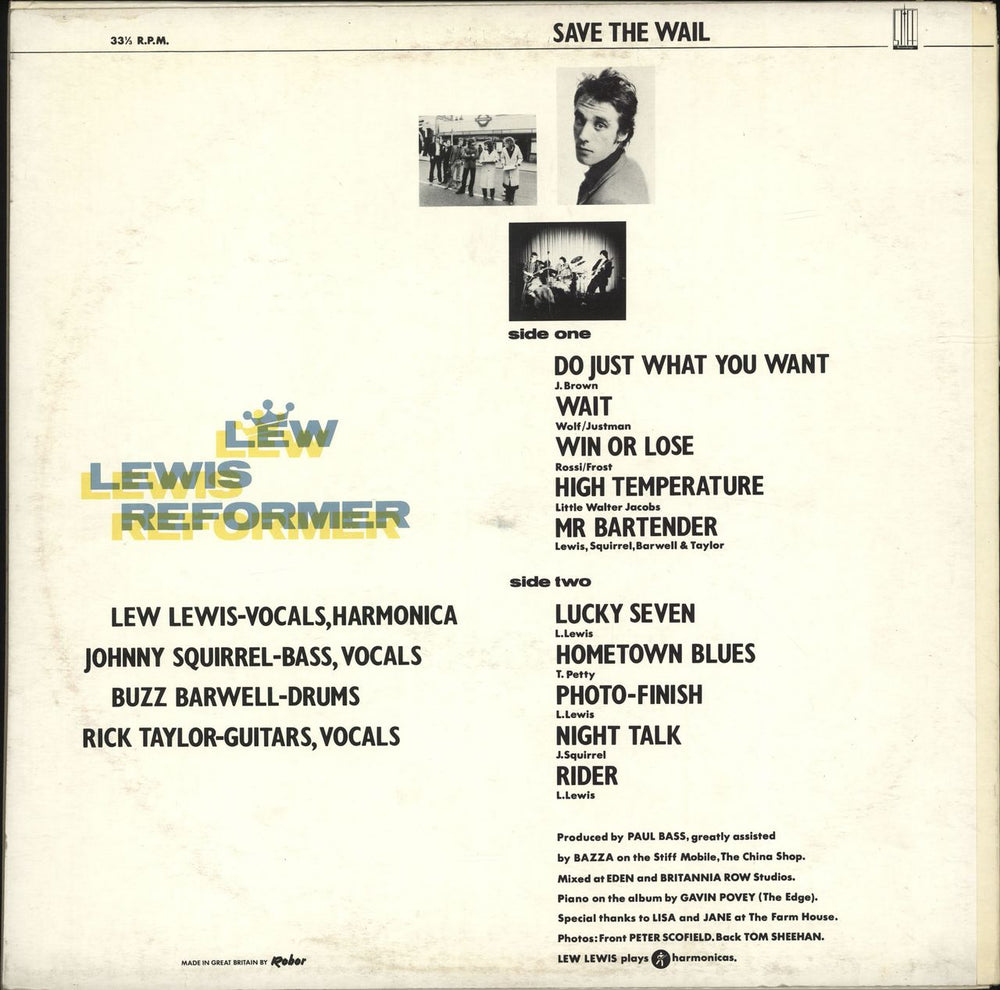 Lew Lewis Save The Wail UK vinyl LP album (LP record)