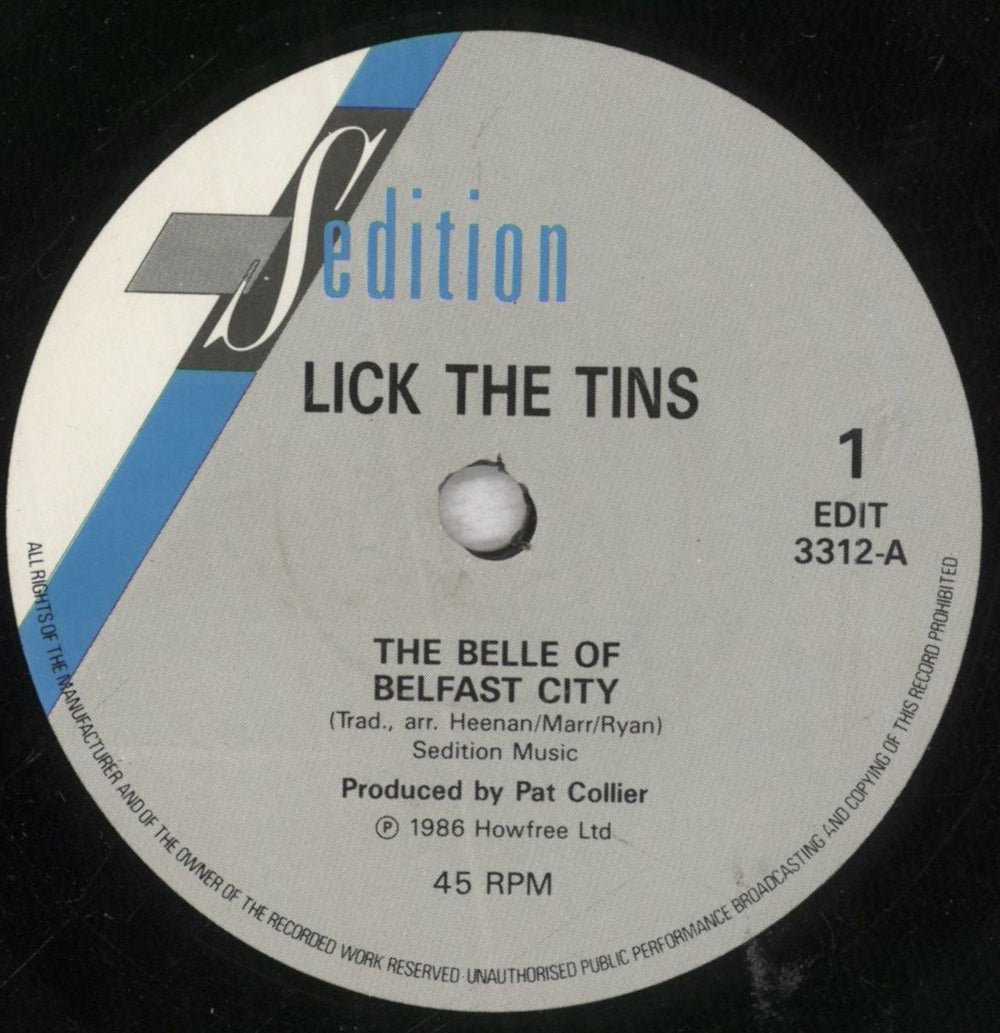 Lick The Tins The Belle Of Belfast City UK 7" vinyl single (7 inch record / 45) LT207TH847965