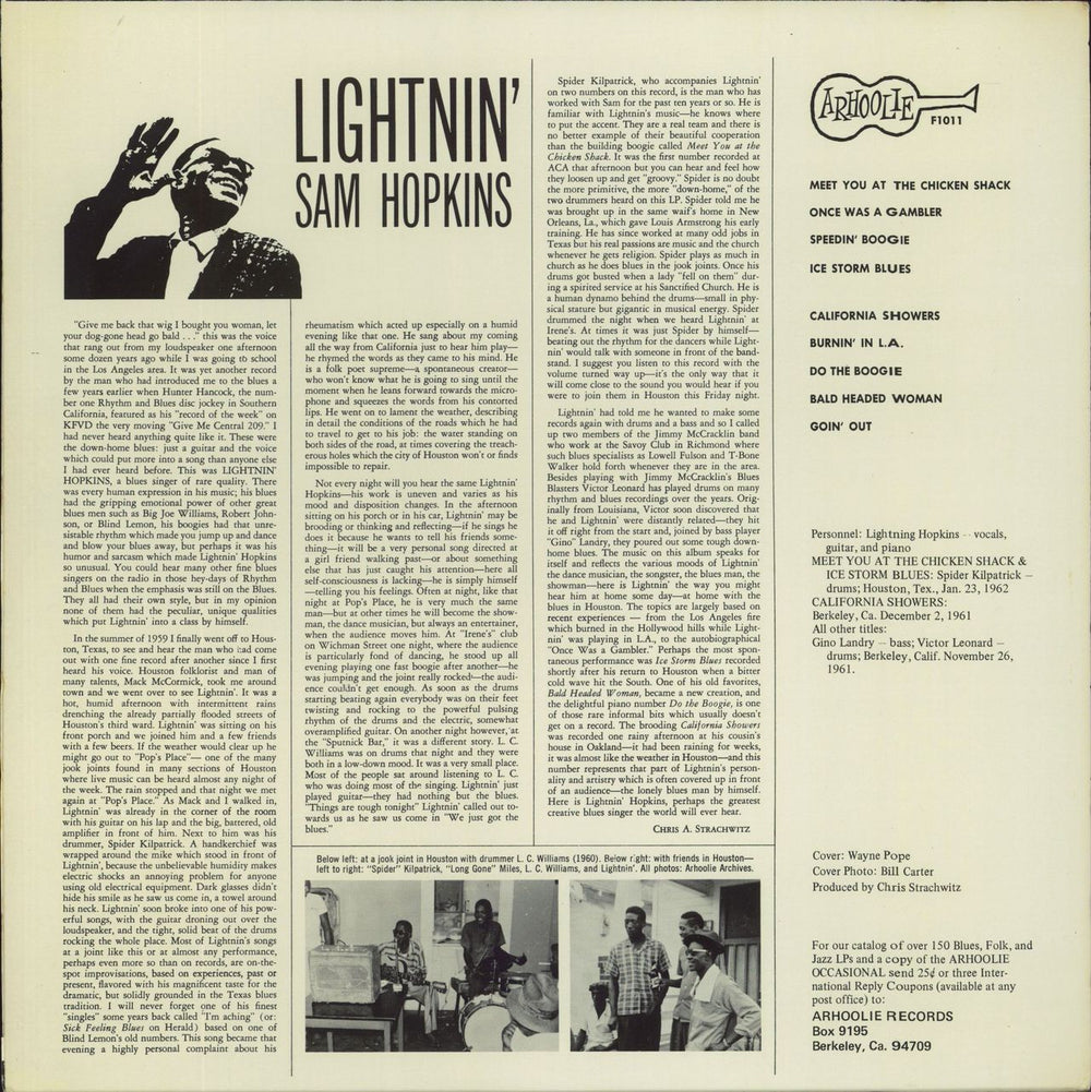 Lightnin' Hopkins Lightnin' Sam Hopkins US Vinyl LP — RareVinyl.com