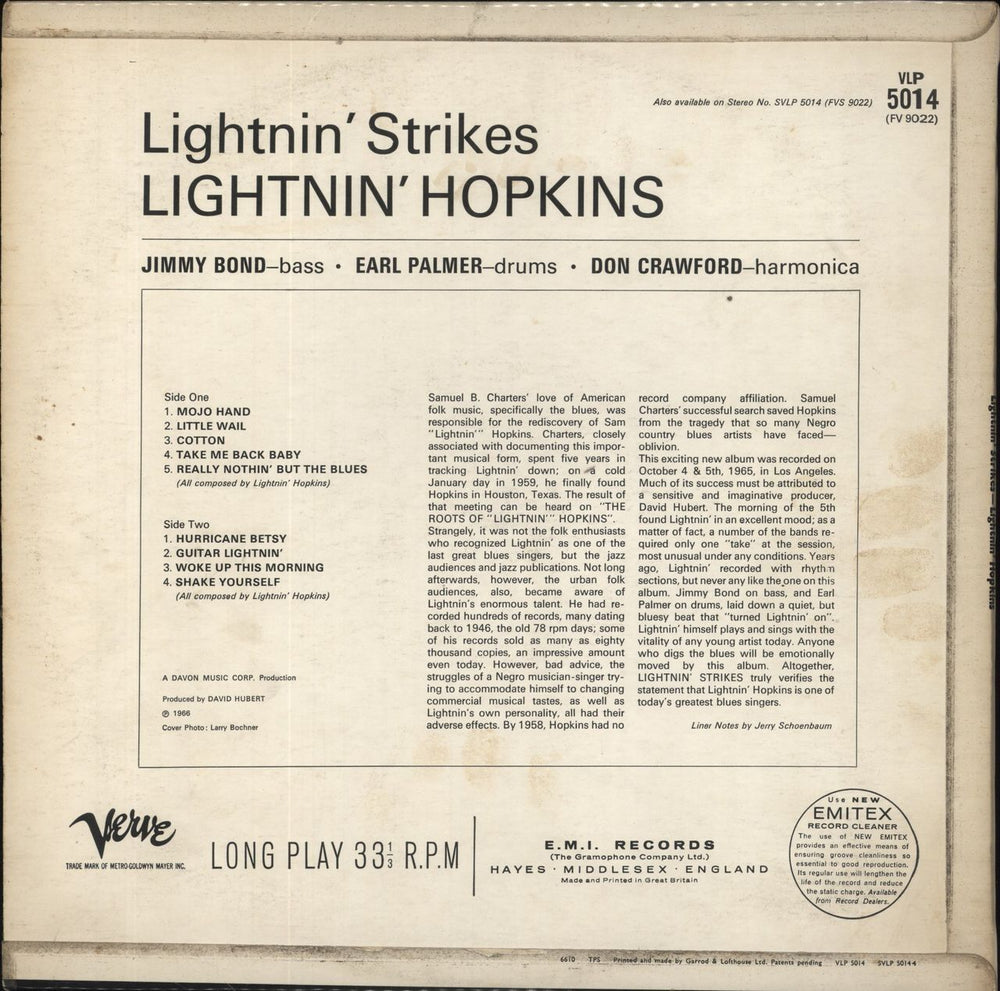 Lightnin' Hopkins Lightnin' Strikes - VG UK vinyl LP album (LP record)