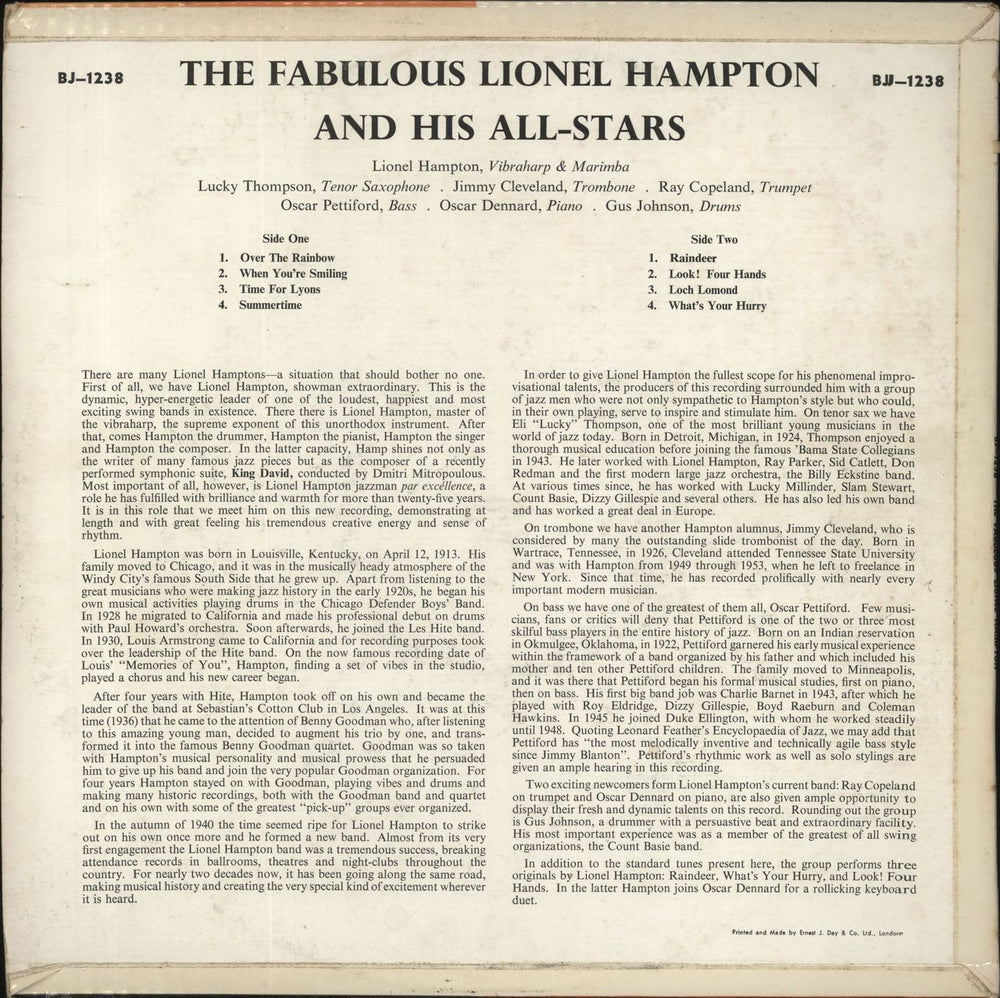 Lionel Hampton The Fabulous Lionel Hampton & His All-Stars UK vinyl LP album (LP record)