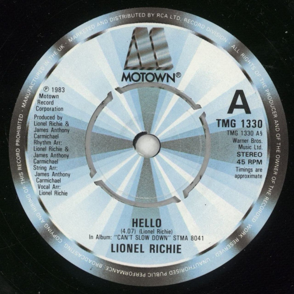 Lionel Richie Hello - P/S - 4pr UK 7" vinyl single (7 inch record / 45) LNR07HE409174