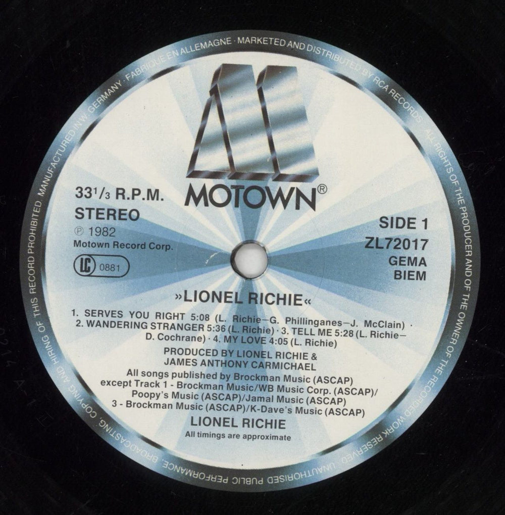 Lionel Richie Lionel Richie German vinyl LP album (LP record) LNRLPLI290156