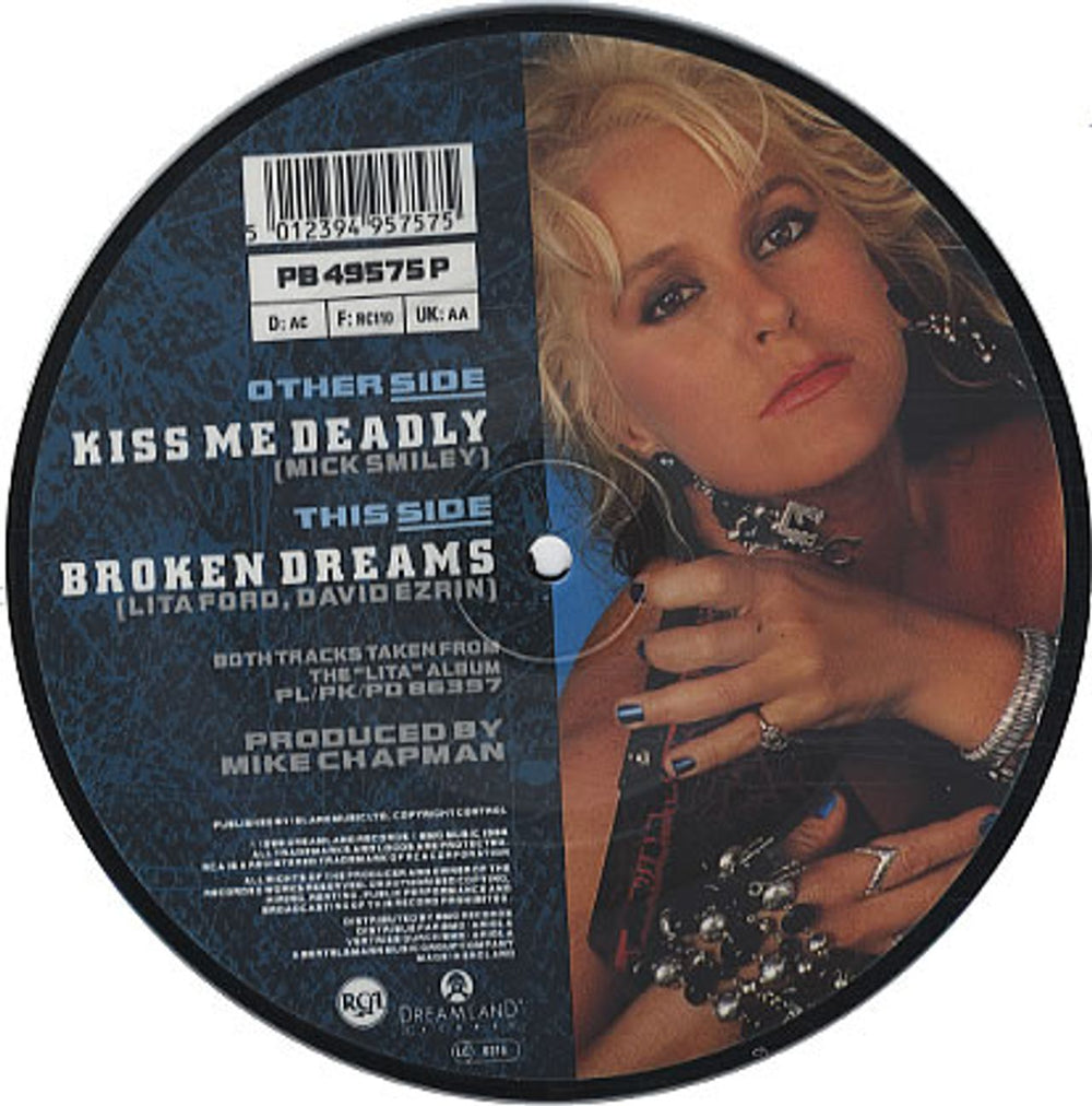 Lita Ford Kiss Me Deadly UK 7" vinyl picture disc (7 inch picture disc single) LTF7PKI225616