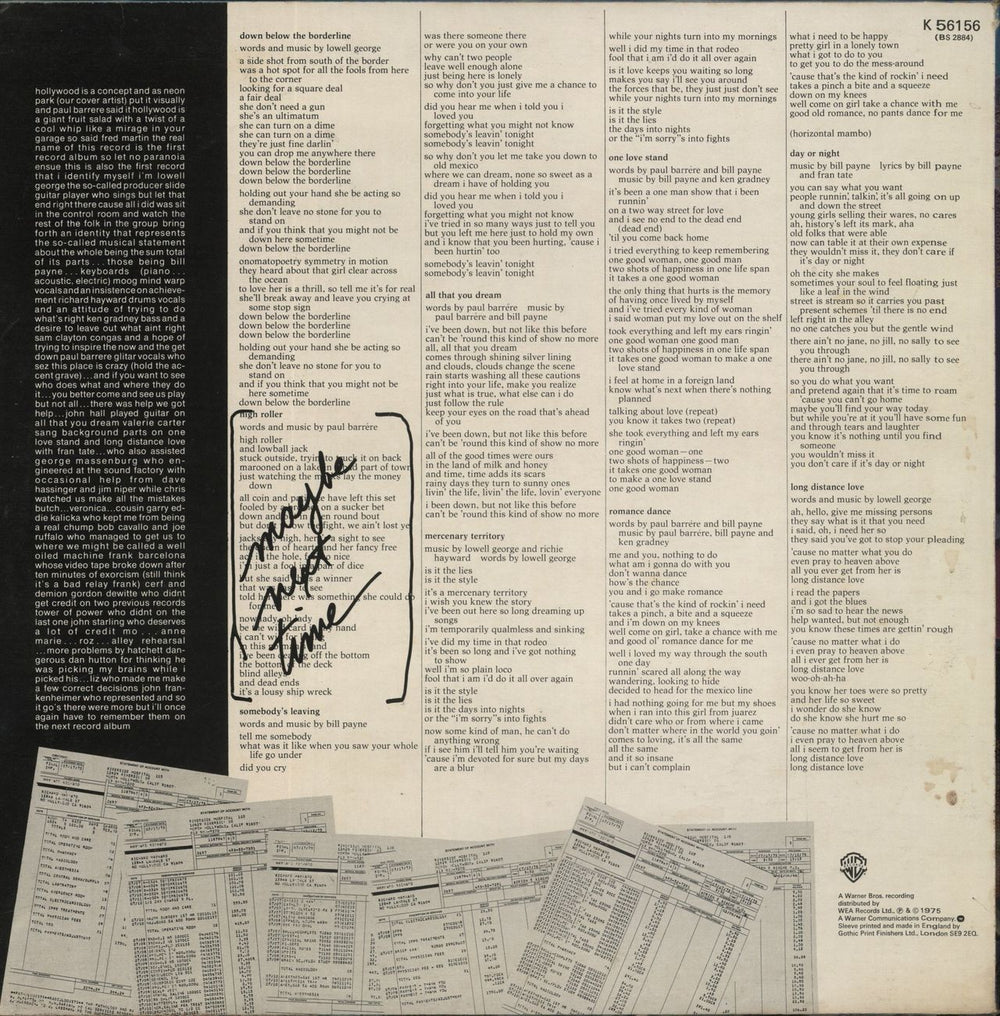 Little Feat The Last Record Album UK vinyl LP album (LP record)