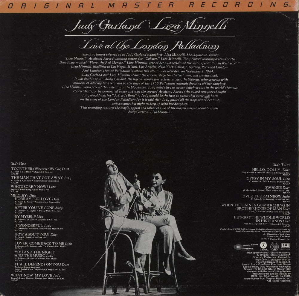 Liza Minnelli 'Live' At The London Palladium - Half-Speed Mastered - EX US vinyl LP album (LP record)