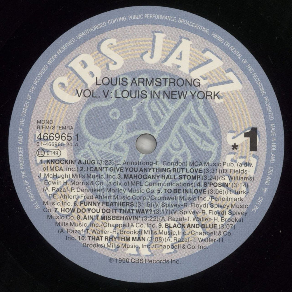 Louis Armstrong Volume V - Louis In New York Dutch vinyl LP album (LP record) LOALPVO880166