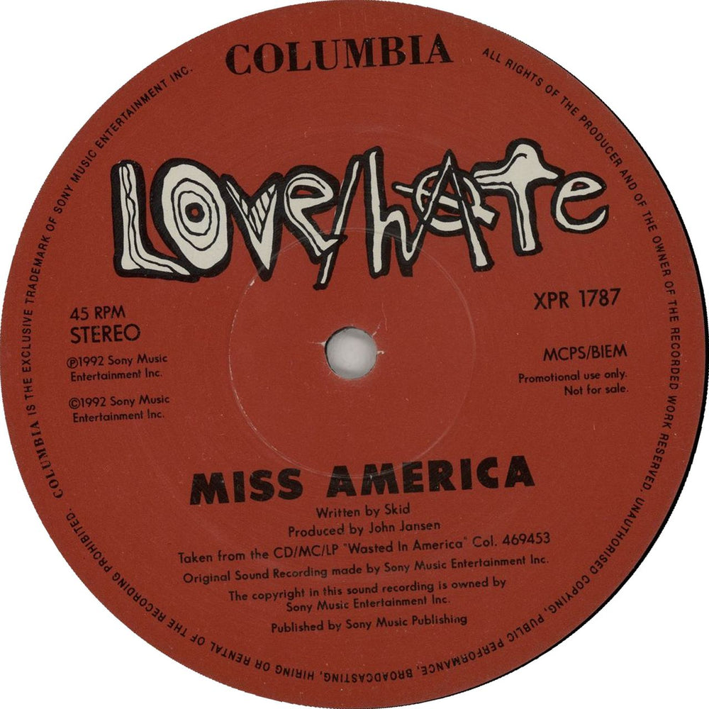 Love/Hate Miss America UK Promo 12" vinyl single (12 inch record / Maxi-single) XPR1787