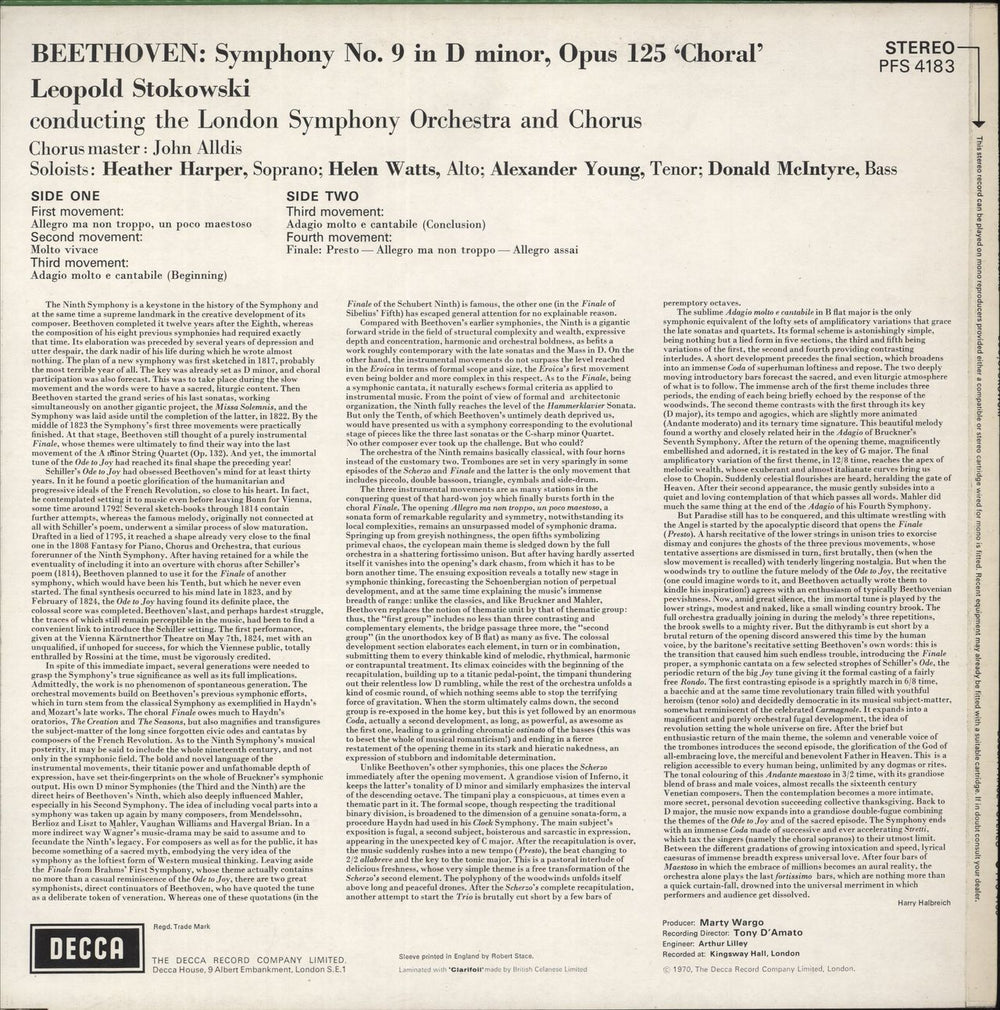 Ludwig Van Beethoven Beethoven: Symphony No. 9 ("Choral") UK vinyl LP album (LP record)