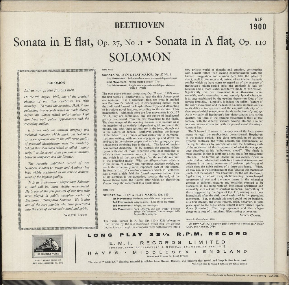 Ludwig Van Beethoven Sonata No. 13 In E Flat Major / Sonata No. 31 In A Flat Major Dutch vinyl LP album (LP record)
