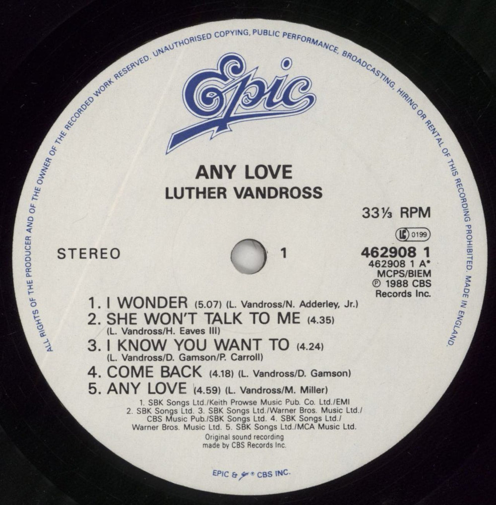 Luther Vandross Any Love - Gold Promo Stamped UK vinyl LP album (LP record) LUTLPAN860519