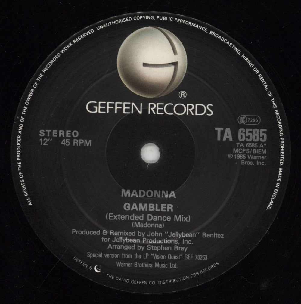 Madonna Gambler - EX UK 12" vinyl single (12 inch record / Maxi-single) MAD12GA567321