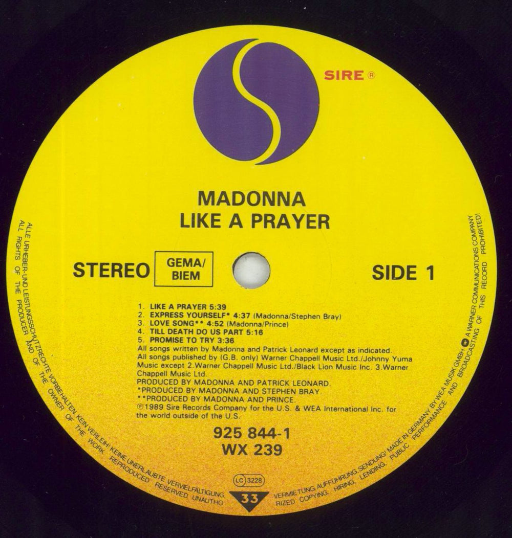 Madonna Like A Prayer - Circular Stickered Sleeve UK vinyl LP album (LP record) MADLPLI714636